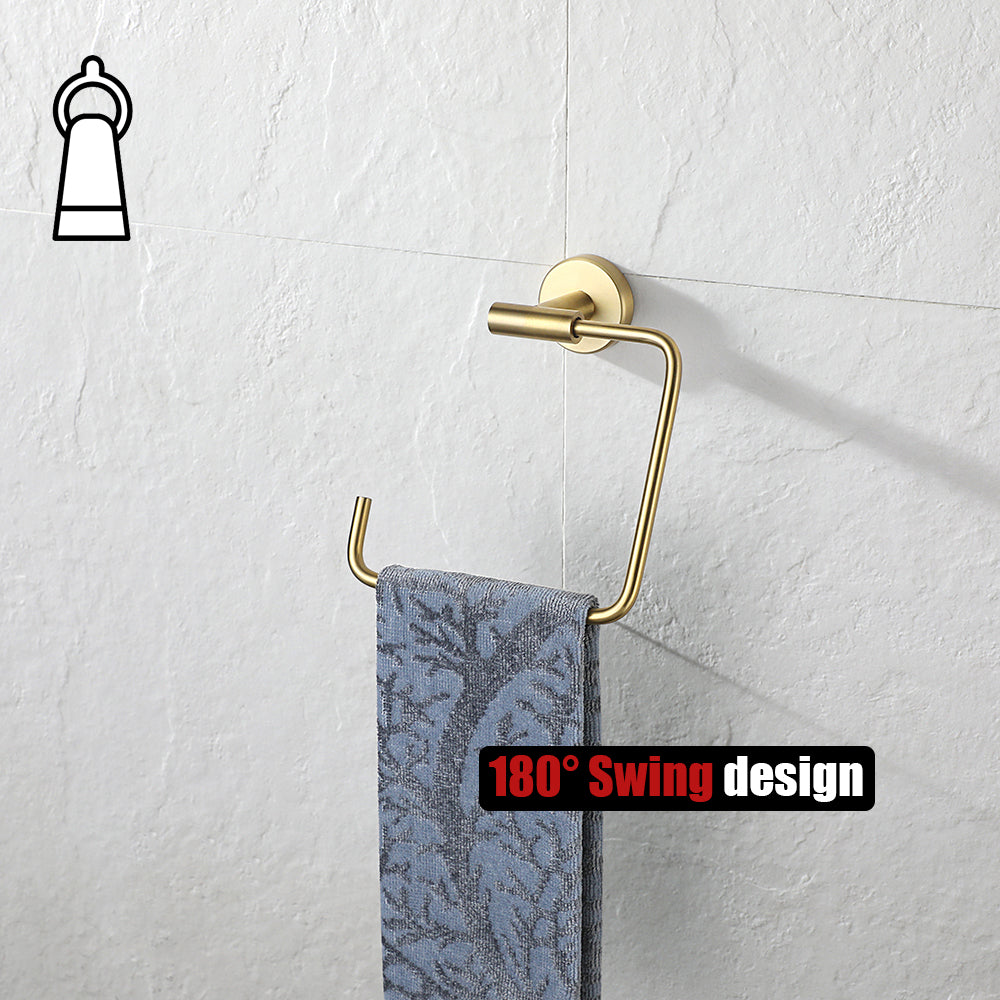 JQK Towel Ring Brushed Gold, Stainless Steel Square Ring Towel