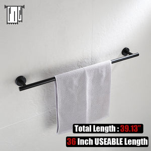 JQK Black Towel Bar, 9/12/18/24/30/36 Inch 304 Stainless Steel Thicken 0.8mm Towel Rack Bathroom, Towel Holder Matte Black Wall Mount, Total Length 12/15/20.7/27/33/39 Inch, TB110L9/12/18/24/30/36-PB