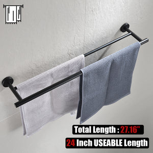 JQK Double Towel Bar, Matte Black 12/18/24/30/36 Inch 304 Stainless Steel Thicken 0.8mm Bath Towel Rack for Bathroom, Towel Holder Wall Mount, Total Length 15/20.5/27/33/39 Inch, TB100L12/18/24/30/36-PB