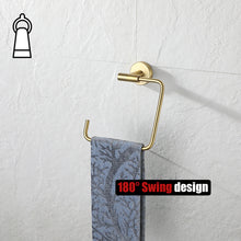 Load image into Gallery viewer, JQK Towel Ring Brushed Gold, Stainless Steel Square Ring Towel Holder for Bathroom, 6 Inch Brushed Gold Wall Mount, TR140-BG