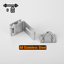 Load image into Gallery viewer, JQK Door Hasp Latch 90 Degree, Stainless Steel Safety Angle Locking Latch for Push/Sliding/Barn Door, 1.5mm Thickness Satin Nickel, 4 Inch
