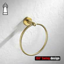 Load image into Gallery viewer, JQK Towel Ring Brass Gold, 304 Stainless Steel Hand Towel Holder for Bathroom, Brushed Gold Wall Mount, TR130-BG