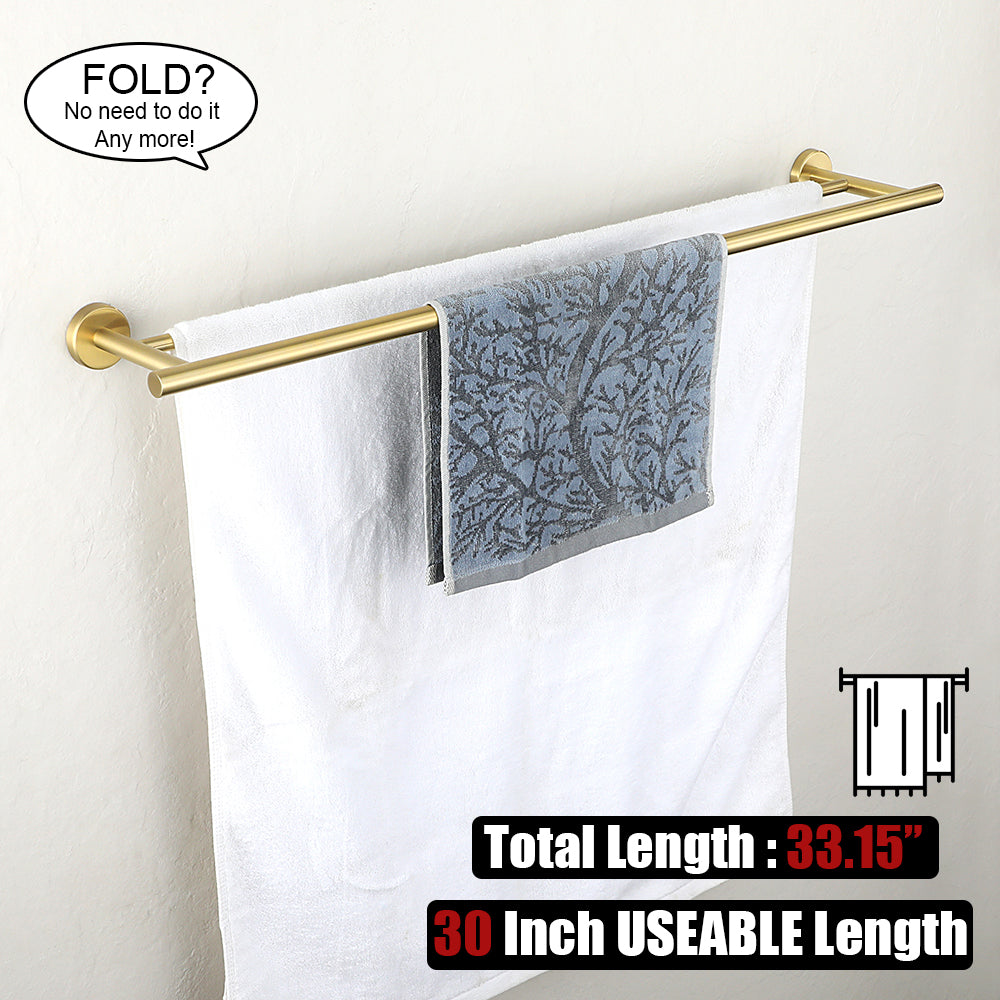 Double Towel Bar, 24 Inch Brass Gold Towel Rack Holder for Bathroom  Washcloths and Hand Towels, Brushed Wall Mount, TB100L24-BG