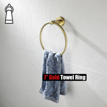 Load image into Gallery viewer, JQK Towel Ring Brass Gold, 304 Stainless Steel Hand Towel Holder for Bathroom, Brushed Gold Wall Mount, TR130-BG