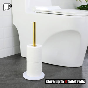 JQK Toilet Paper Storage Stand White Gold, 304 Stainless Steel Tissue Reserve Holder Dispenser for Bathroom, Brushed Gold, TPS180-WG
