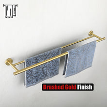 Load image into Gallery viewer, JQK Double Towel Bar, 12/18/24/30/36 Inch Brass Gold Bath Towel Rack for Bathroom, 304 Stainless Steel Thicken 0.8mm Towel Holder Wall Mount Brushed Gold, Total Length 15/20.5/27/33/39 Inch, TB100L12/18/24/30/36-BG