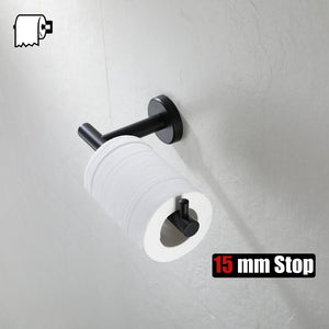 JQK Black Toilet Paper Holder, 5 Inch 304 Stainless Steel Thick 0.8mm Tissue Paper Dispenser, Matte Black Wall Mount, TPH100-PB