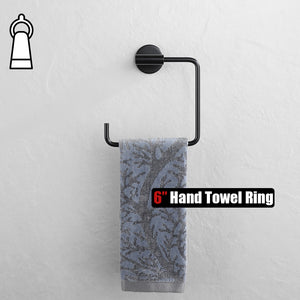 JQK Black Towel Ring, Stainless Steel Square Ring Towel Holder for Bathroom, 6 Inch Matte Black Wall Mount, TR140-PB