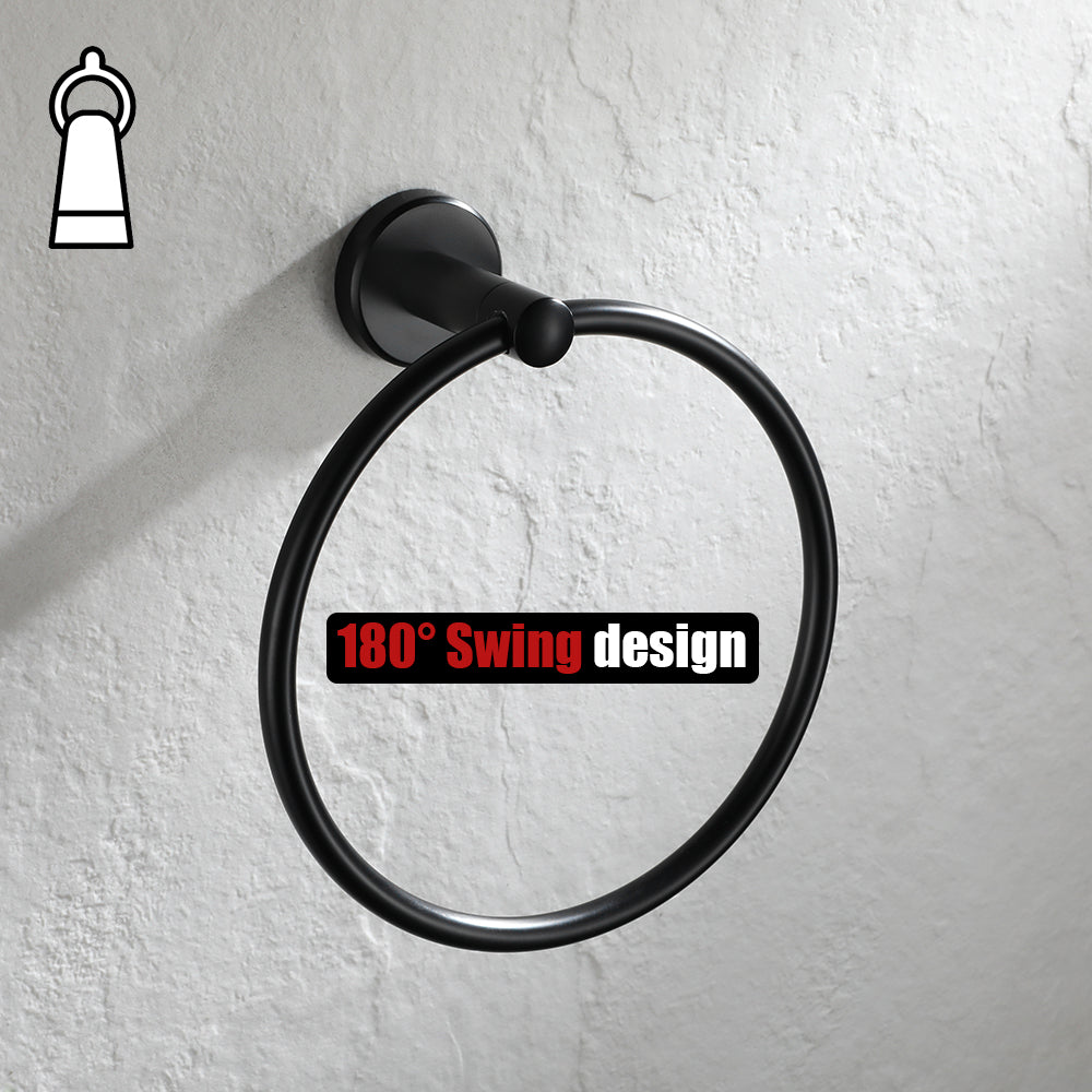 JQK Black Towel Ring, 304 Stainless Steel Matte Black Hand Towel