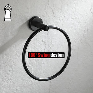 JQK Black Towel Ring, 304 Stainless Steel Matte Black Hand Towel Holder for Bathroom, Wall Mount, TR130-PB