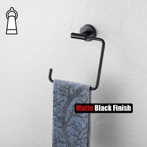 JQK Black Towel Ring, Stainless Steel Square Ring Towel Holder for Bathroom, 6 Inch Matte Black Wall Mount, TR140-PB