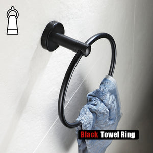 JQK Black Towel Ring, 304 Stainless Steel Matte Black Hand Towel Holder for Bathroom, Wall Mount, TR130-PB