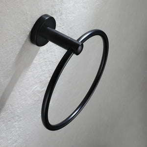 JQK Black Towel Ring, 304 Stainless Steel Matte Black Hand Towel Holder for Bathroom, Wall Mount, TR130-PB