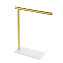 Load image into Gallery viewer, JQK Hand Towel Holder Stand Brushed Gold, Modern Tree Rack Free Standing for Countertop with 12 Inch Bar, 304 Stainless Steel Thicken 0.8mm White Base, HTT170-WG