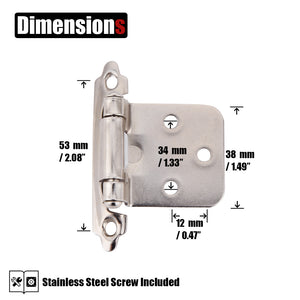 JQK 1/2 Inch Overlay Cabinet Door Hinges, Flush Cabinet Hinges, 20 Pack Satin Nickel, CH200-SN-P20