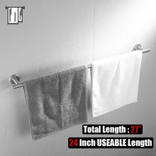Load image into Gallery viewer, JQK Bath Towel Bar, 9/12/18/24/30/36 Inch 304 Stainless Steel Thicken 0.8mm Towel Rack Bathroom, Towel Holder Brushed Finished Wall Mount, Total Length 12/15/20.7/27/33/39 Inch, TB110L9/12/18/24/30/36-BN