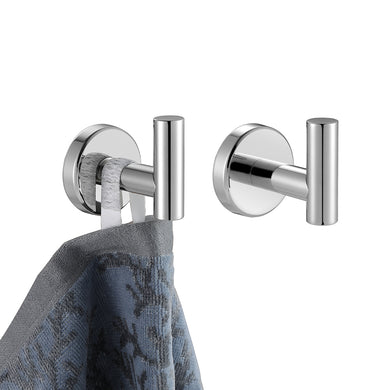 JQK Chrome Bathroom Towel Hook, 304 Stainless Steel Coat Robe Clothes Hook for Bathroom Kitchen Garage Wall Mounted (Pack of 2), TH100-CH-P2