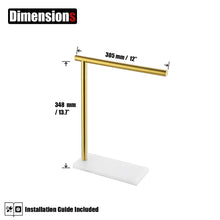 Load image into Gallery viewer, JQK Hand Towel Holder Stand Brushed Gold, Modern Tree Rack Free Standing for Countertop with 12 Inch Bar, 304 Stainless Steel Thicken 0.8mm White Base, HTT170-WG