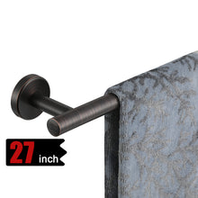 Load image into Gallery viewer, JQK Oil Rubbed Bronze Towel Bar, 9/12/18/24/30/36 Inch 304 Stainless Steel Thicken 0.8mm Towel Rack Bathroom, Towel Holder Wall Mount, Total Length 12/15/20.7/27/33/39 Inch, TB110L9/12/18/24/30/36-ORB