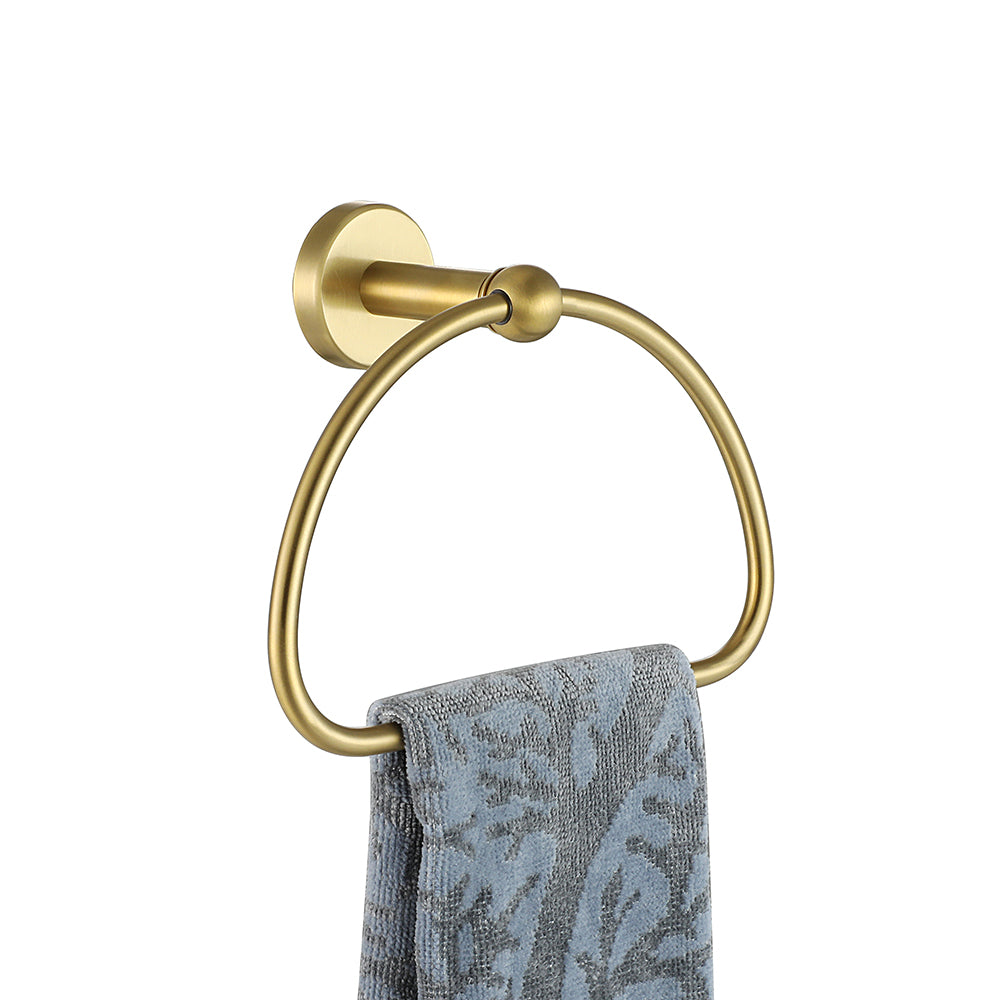 JQK Towel Ring Light Gold, Stainless Steel Half Ring Towel Holder for Bathroom, 7 Inch Brushed Golden Wall Mount, TR160-BG